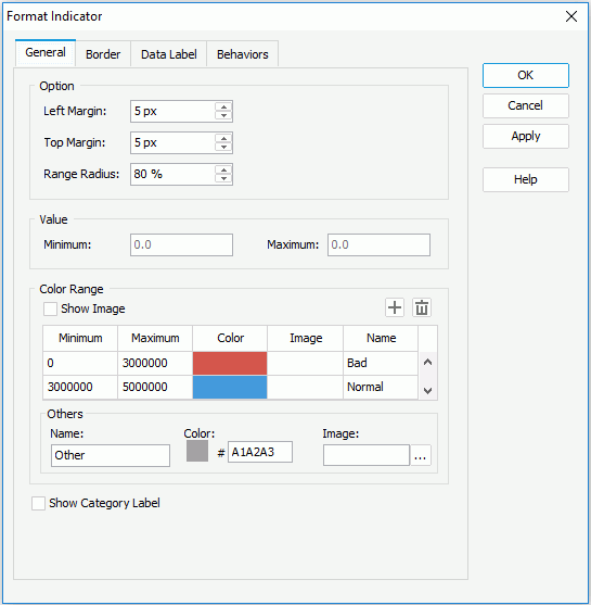 Format Indicator dialog for Library Component - General