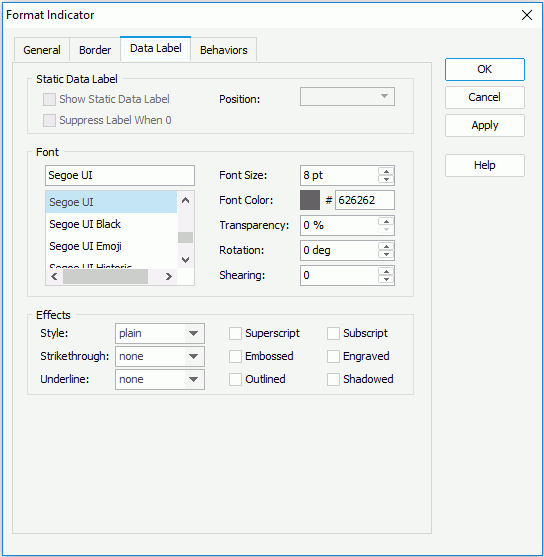 Format Indicator dialog for Library Component - Data Label