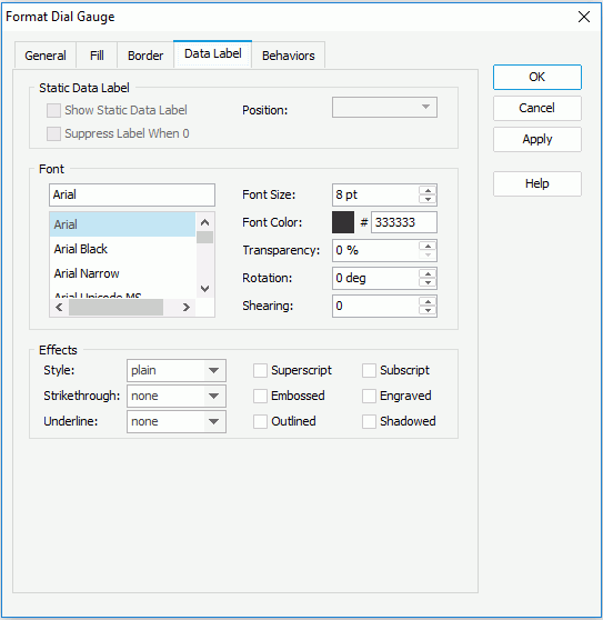 Format Dial Gauge dialog for Library Component - Data Label