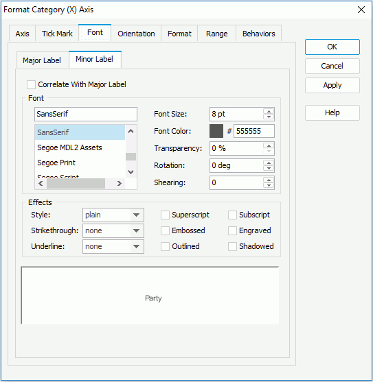 Format Category (X) Axis for Library Component - Font - minor Label