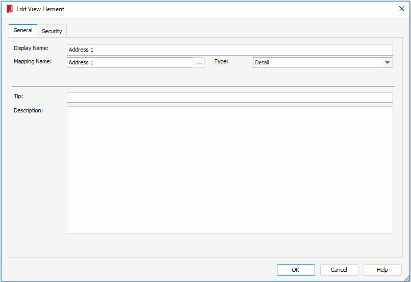 Edit View Element dialog - General