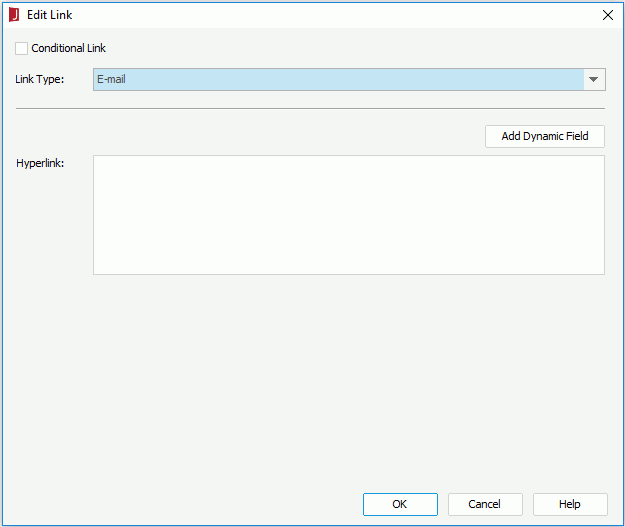 Edit Link dialog for Web Report and Library Component - E-mail
