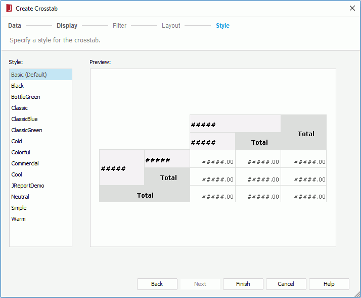 Create Crosstab wizard based on business view - Style screen