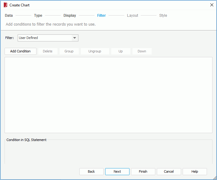 Create Chart wizard based on business view - Filter screen