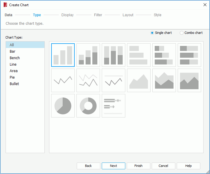 Create Chart wizard for KPI chart - Type screen