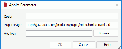 Applet Parameter dialog