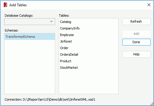 Add Tables dialog