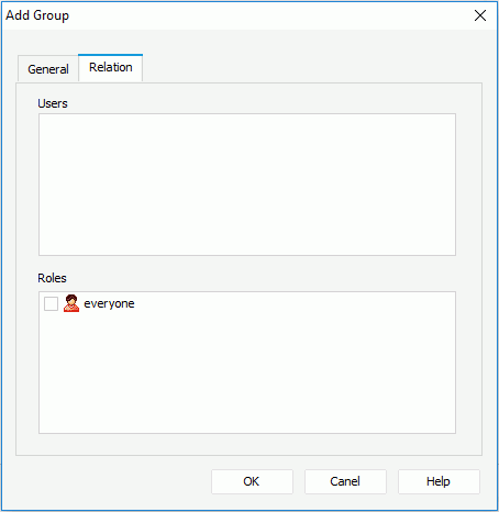 Add Group dialog - Relation