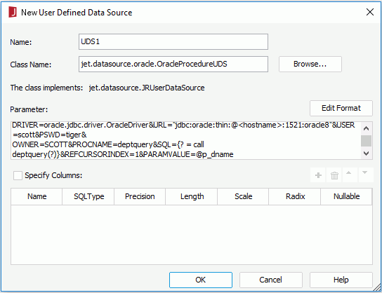Add User Defined Data Source dialog