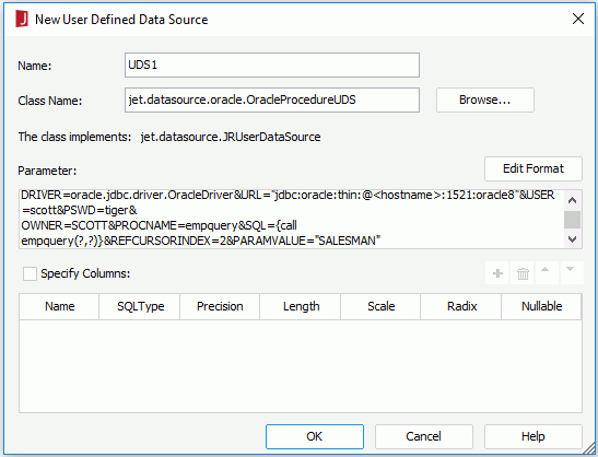 Add User Defined Data Source dialog