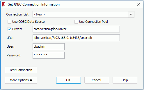 Get JDBC Connection Information dialog