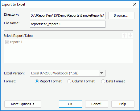 Export to Excel dialog
