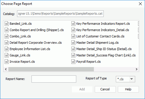 Choose Page Report dialog