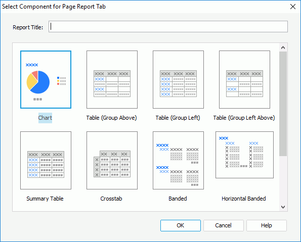 Select Component for Page Report Tab dialog