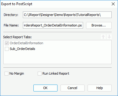 Export to PostScript dialog