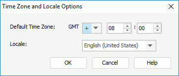 Time Zone and Locale Options dialog