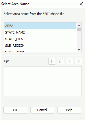 Select Area Name dialog
