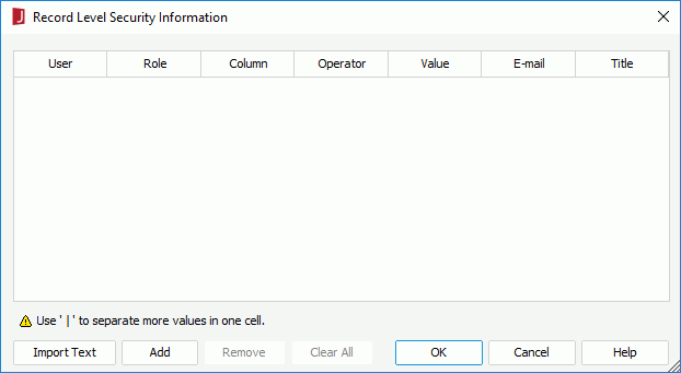 Record Level Security Information dialog