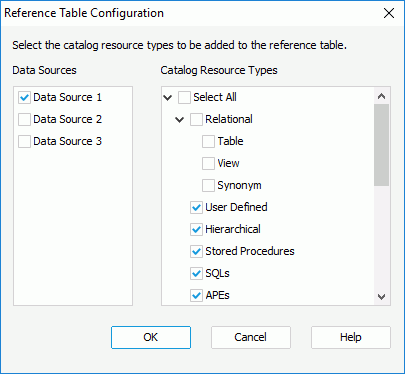 Reference Table Configuration dialog