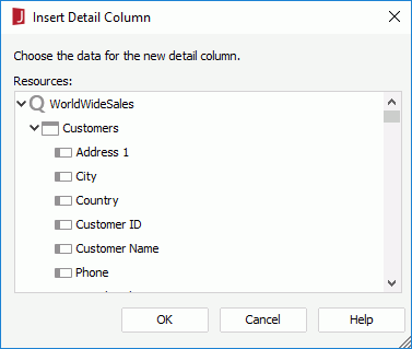 Insert Detail Column dialog