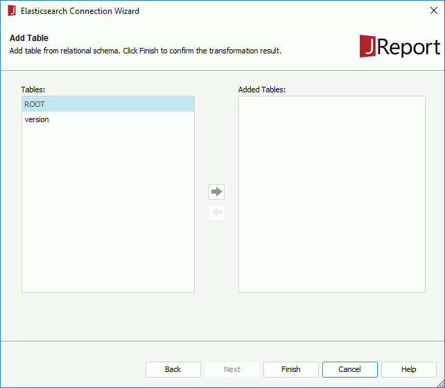 Elasticsearch Connection Wizard - Add Table