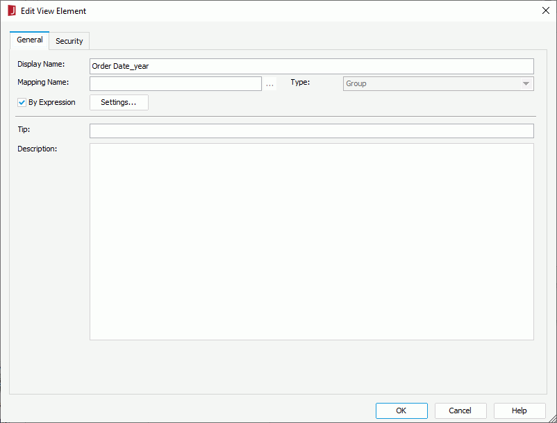 Edit View Element dialog - General tab