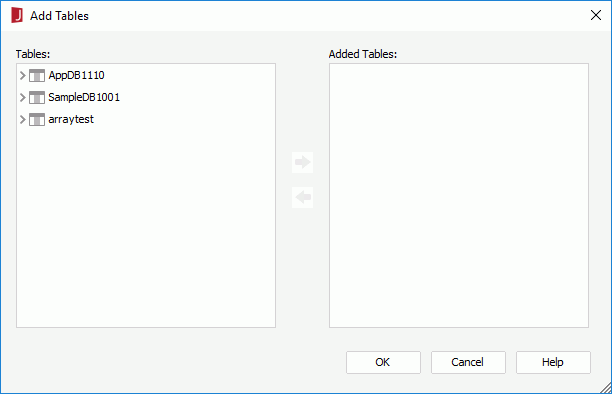 Add Tables dialog - MongoDB connection