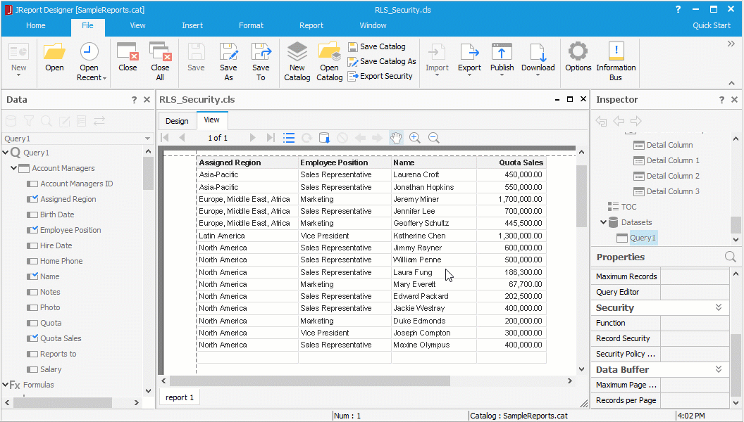 Define Report-level Security on Page Report