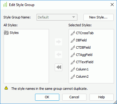 Edit Style Group dialog