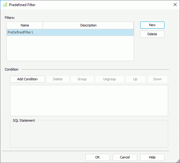 Predefined Filter dialog