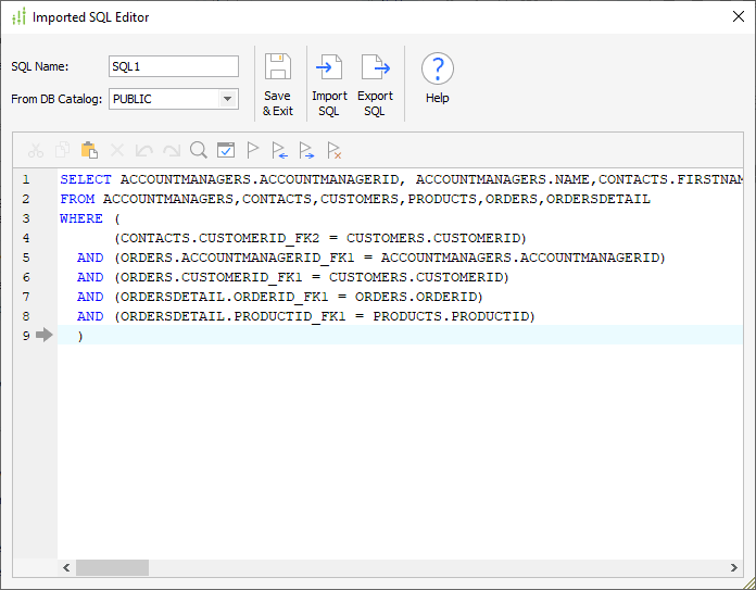Imported SQL Editor