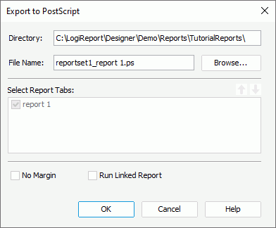 Export to PostScript dialog