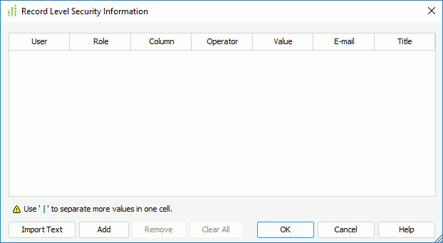 Record Level Security Information dialog