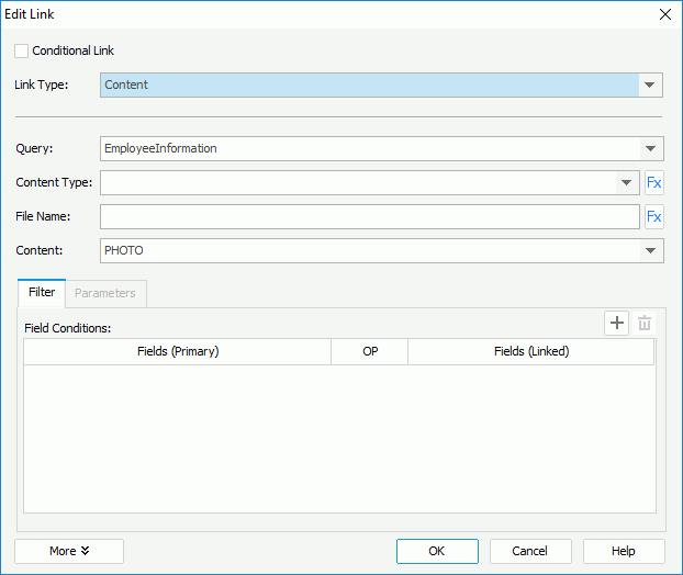 Edit Link dialog for Content