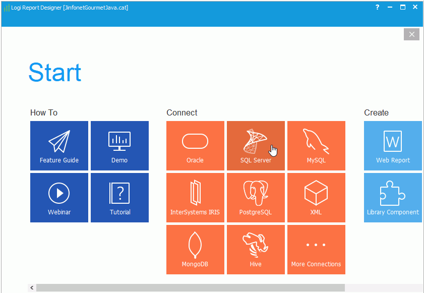 JReport Designer Start Page