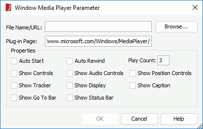 Windows Media Player Parameter dialog