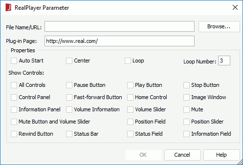 RealPlayer Parameter dialog