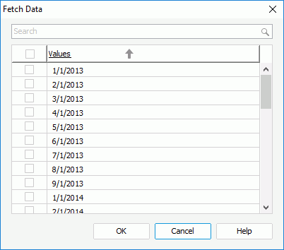 Fetch Data dialog