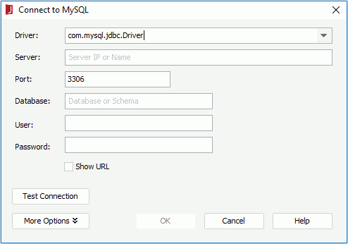 Connect to MySQL dialog