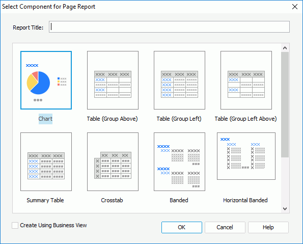 Select Component for Page Report dialog