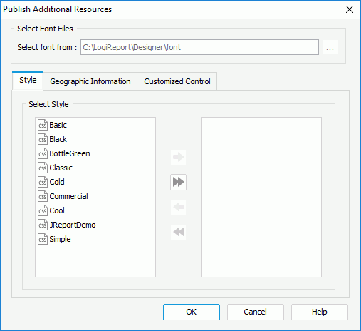 Publish Additional Resources dialog