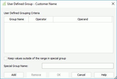User Defined Group dialog