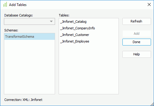 Add Tables dialog