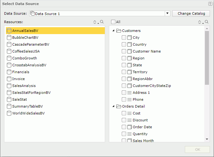 Select Data Source for Report dialog