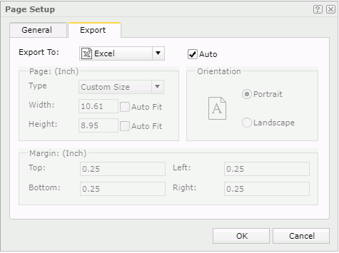 Page Setup dialog - Export tab