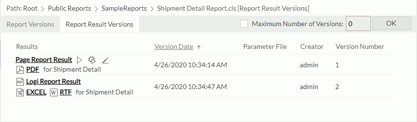 Report Result Versions