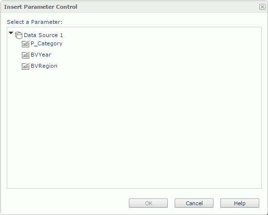 Insert Parameter Control dialog