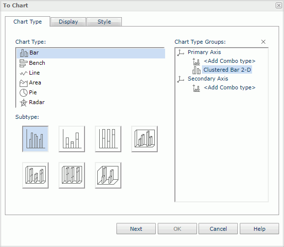 To Chart dialog - Chart Type tab