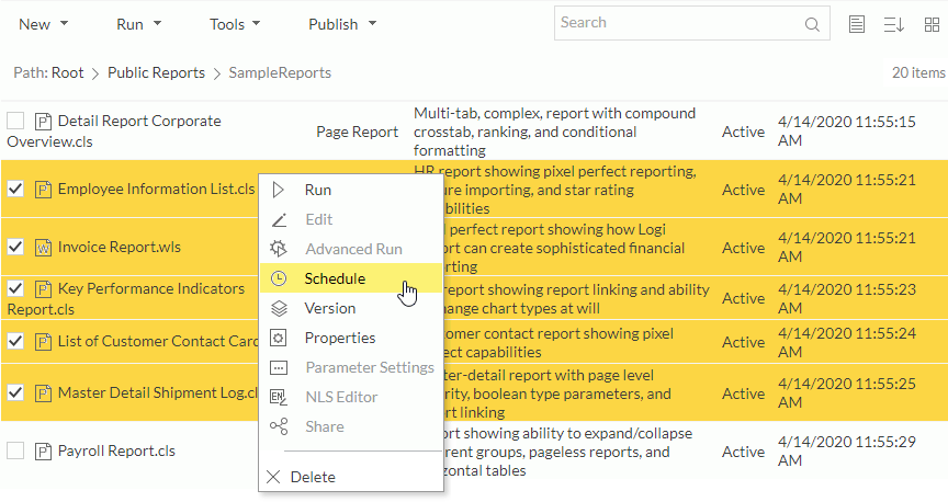 Schedule to Run Multiple Reports
