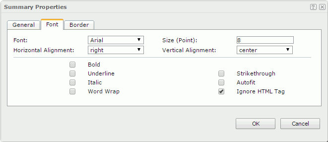 Summary Properties dialog - Font tab